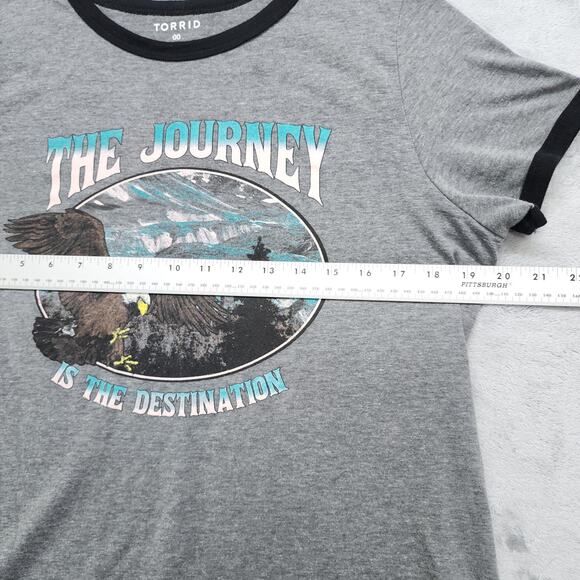 TORRID Top Women 00 M/10 Gray Classic Fit Graphic Ringer Tee Journey Destination - Picture 7 of 9